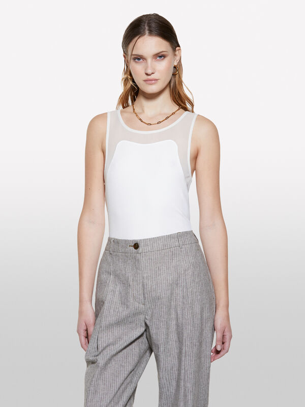 Débardeur blanc avec tulle - hauts pour femme | Sisley