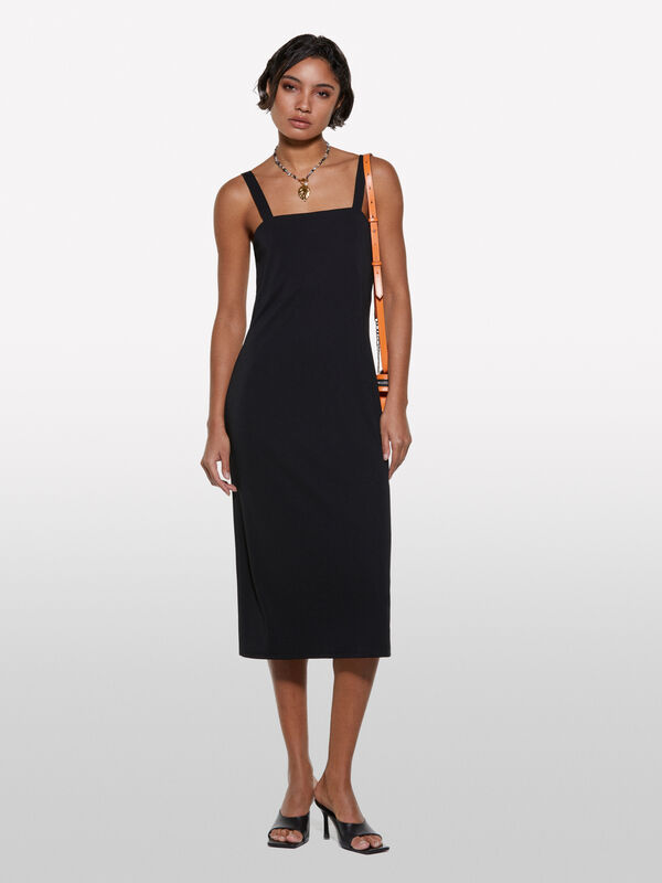 Robe noire avec hublot - robes midi pour femme | Sisley