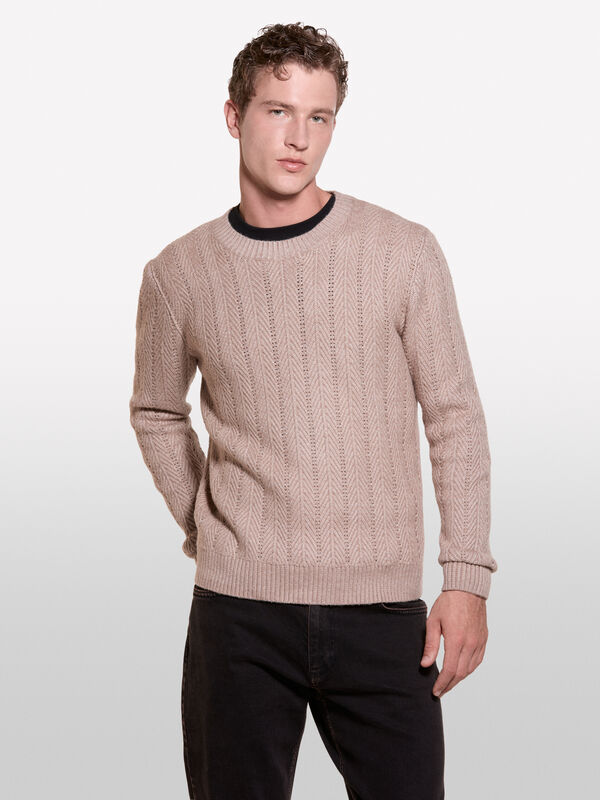 Pull beige à chevrons - pulls col rond pour homme | Sisley