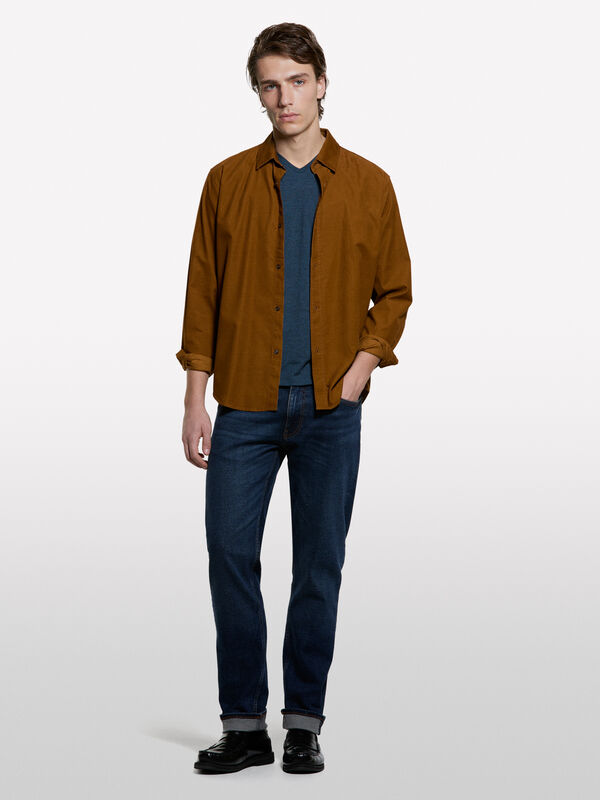 T-shirt tiss&eacute; teint bleu fonc&eacute; - t-shirts &agrave; manches courtes pour homme | Sisley