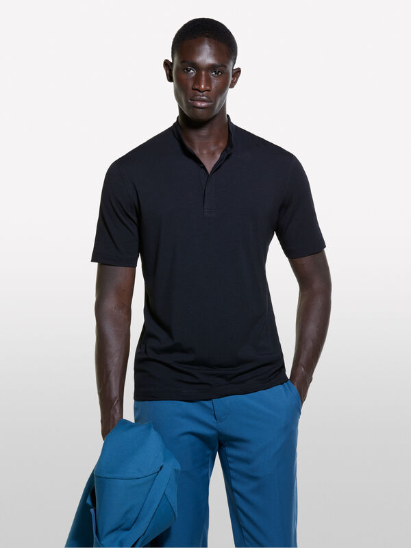 Polo noir à col gourou - polos pour homme | Sisley
