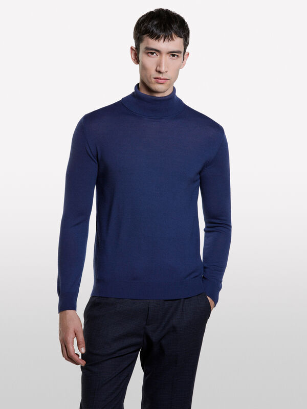 Pull bleu marine à col montant - pulls col montant pour homme | Sisley