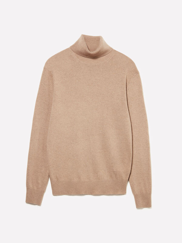 Pull beige foncé coupe classique à col montant Pull beige foncé coupe classique à col montant - pulls col montant pour homme | Sisley