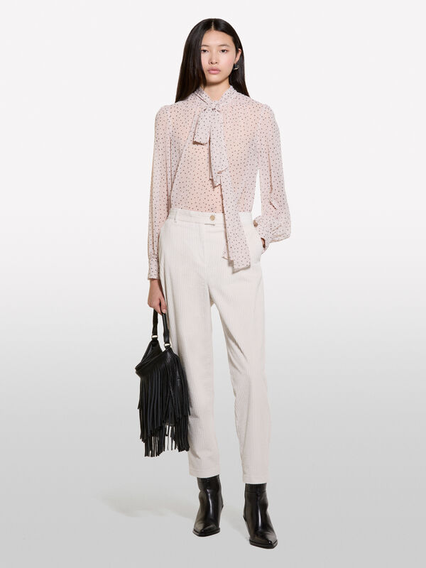 Jogging crème en velours à bords-côtes - pantalons de jogging pour femme | Sisley