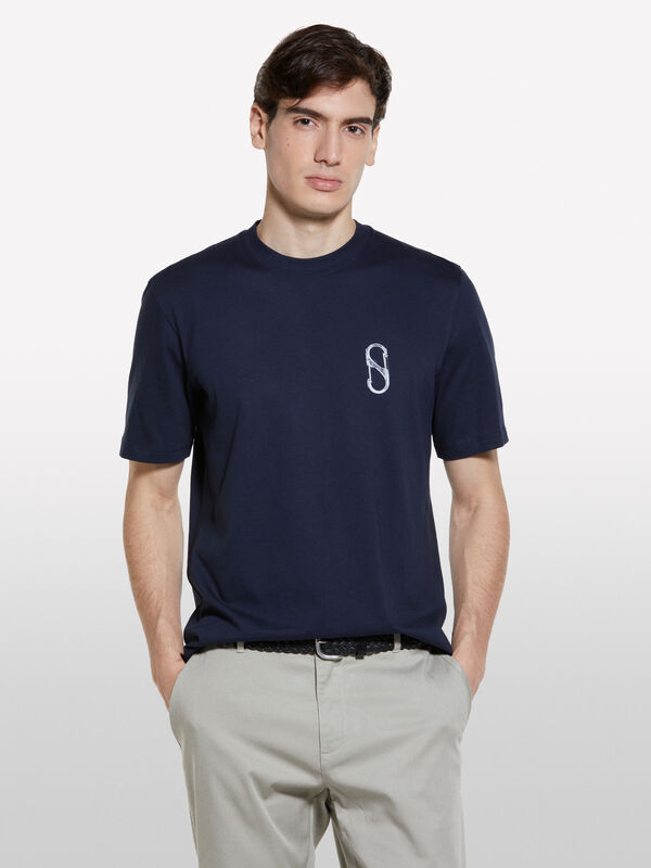 T-shirt bleu foncé à imprimé - t-shirts à manches courtes pour homme | Sisley