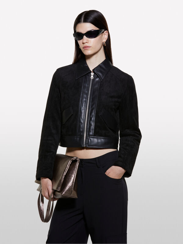 Blouson court coupe boxy noir - vestes et blousons pour femme | Sisley