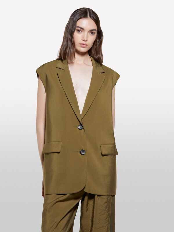 Gilet vert olive à effet froissé - vestes et doudounes sans manches pour femme | Sisley