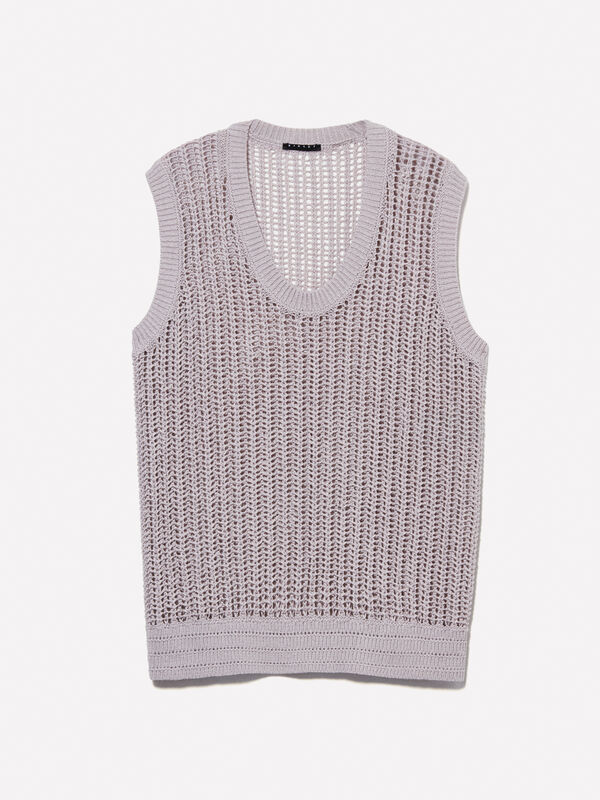 Pull perforé beige Pull perforé beige - pulls col rond pour femme | Sisley