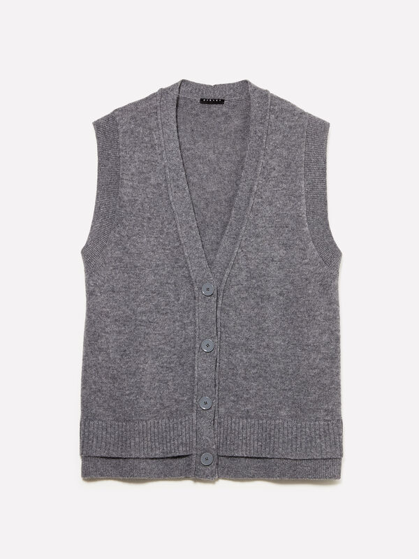 Gilet côtelé double - pulls col en v pour femme | Sisley