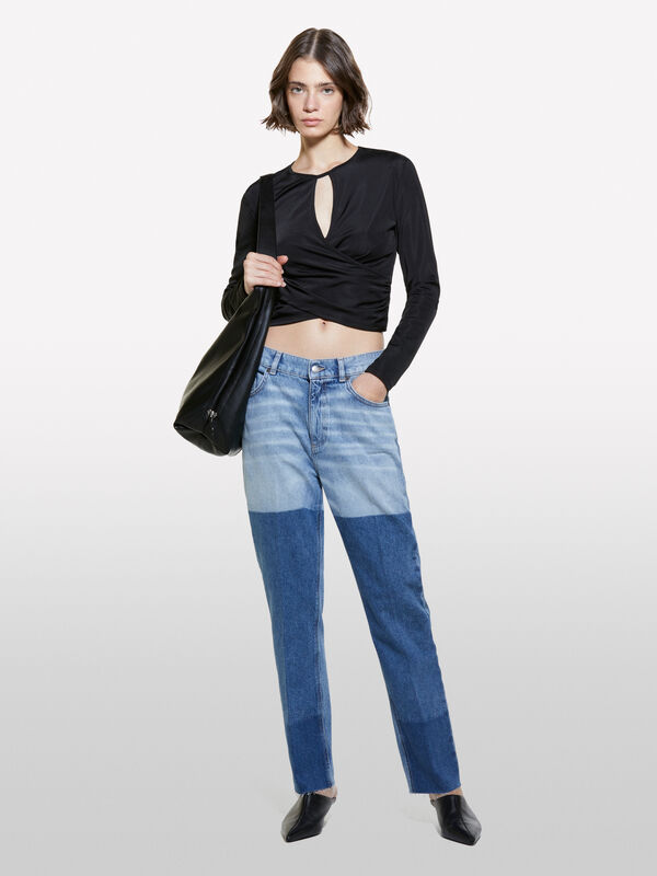 Jeans bleu effet écusson - jeans regular pour femme | Sisley