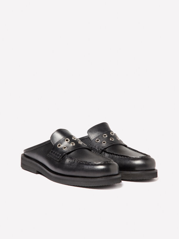 Leather mules with eyelets - chaussures basses femme | Sisley