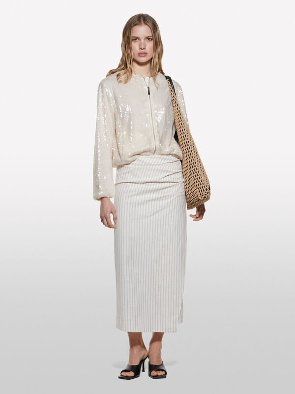Jupe rayée beige - jupes midi, jupes mi-longues femme | Sisley