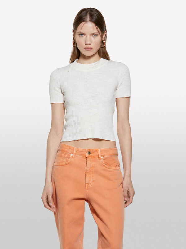 Pull blanche avec hublot au dos - pulls col rond pour femme | Sisley