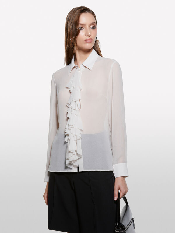 Chemise gris tourterelle à volants - chemises pour femme | Sisley