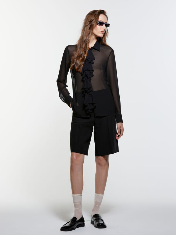 Chemise noire à volants - chemises pour femme | Sisley