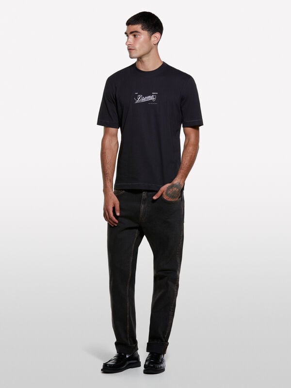 T-shirt noir avec imprimé T-shirt noir avec imprimé - t-shirts à manches courtes pour homme | Sisley