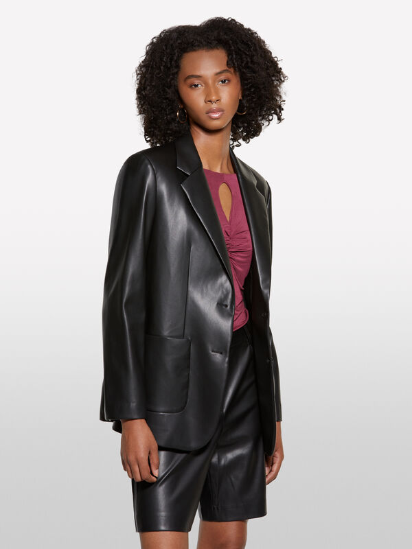Blazer en tissu enduit noir - blazers pour femme | Sisley