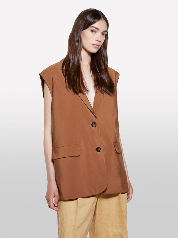 Gilet marron effet froissé - vestes et doudounes sans manches pour femme | Sisley