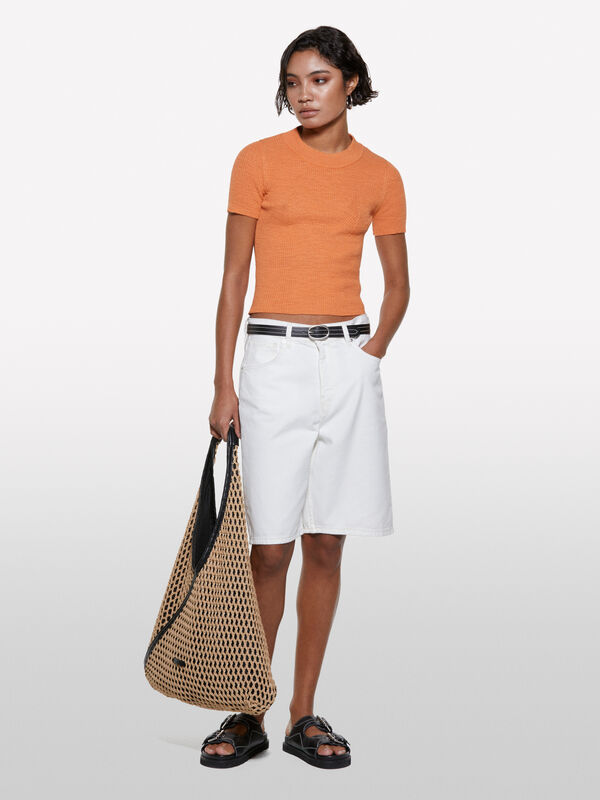 Pull orange avec hublot au dos - t-shirts à manches courtes pour femme | Sisley
