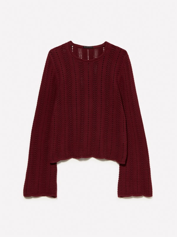 Pull bordeaux à manches cloches Pull bordeaux à manches cloches - pulls col rond pour femme | Sisley