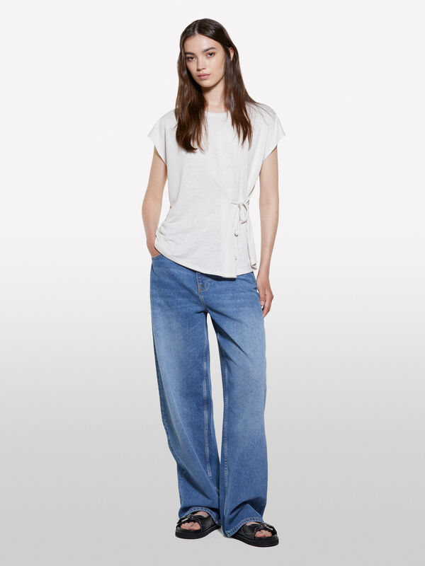 T-shirt blanc &agrave; lacets - t-shirts &agrave; manches courtes pour femme | Sisley