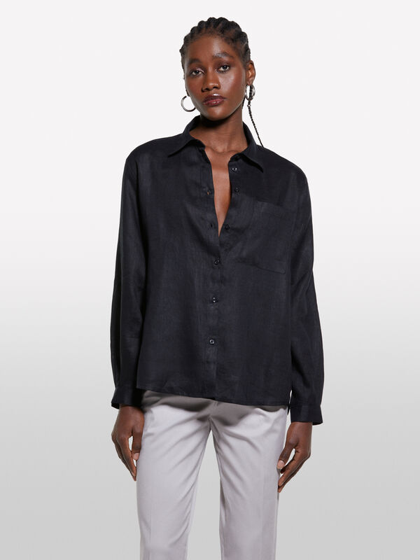 Chemise noire en 100% lin - chemises pour femme | Sisley