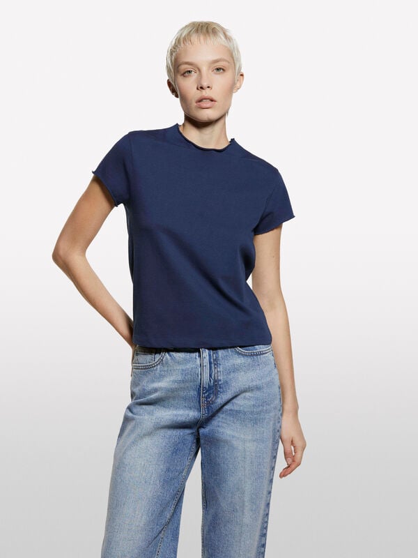 T-shirt bleu foncé à col licou T-shirt bleu foncé à col licou - t-shirts à manches courtes pour femme | Sisley