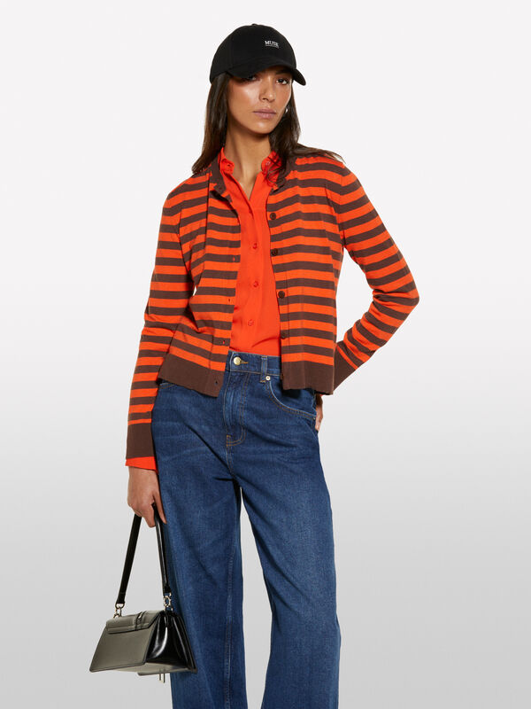 Gilet à rayures rouges et noires  - cardigans pour femme | Sisley