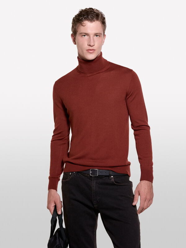 Pull bordeaux à col montant - pulls col montant pour homme | Sisley