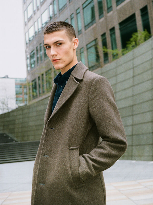 Manteau marron à boutonnage simple - manteaux pour homme | Sisley