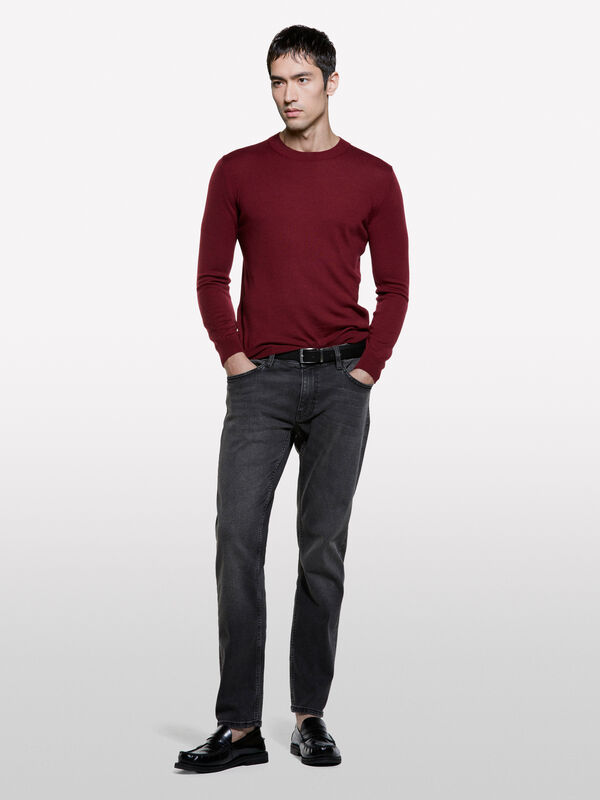 Pull en laine mélangée rouge grenat - pulls col rond pour homme | Sisley