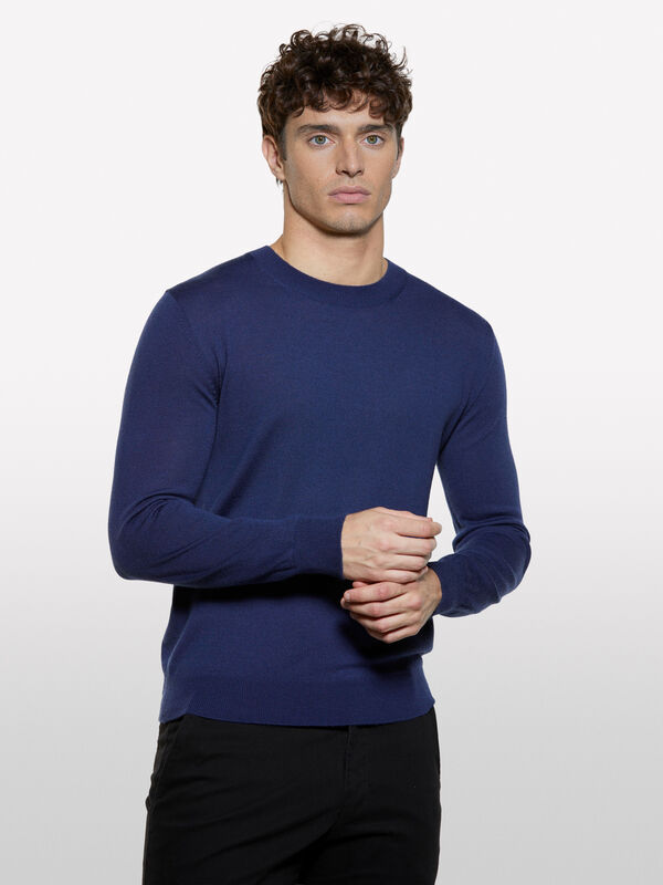 Pull en laine mélangée bleu marine Pull en laine mélangée bleu marine - pulls col rond pour homme | Sisley