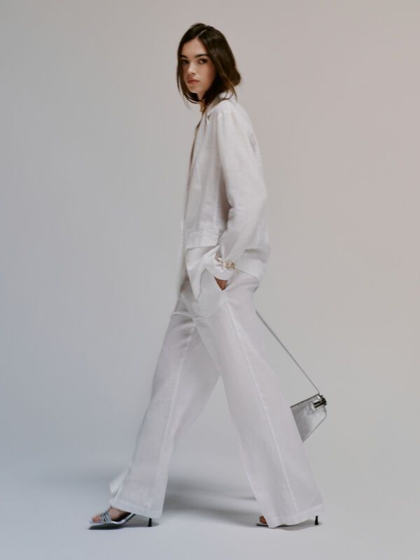 Pantalon blanc coupe flare en 100% lin - pantalons palazzo pour femme | Sisley