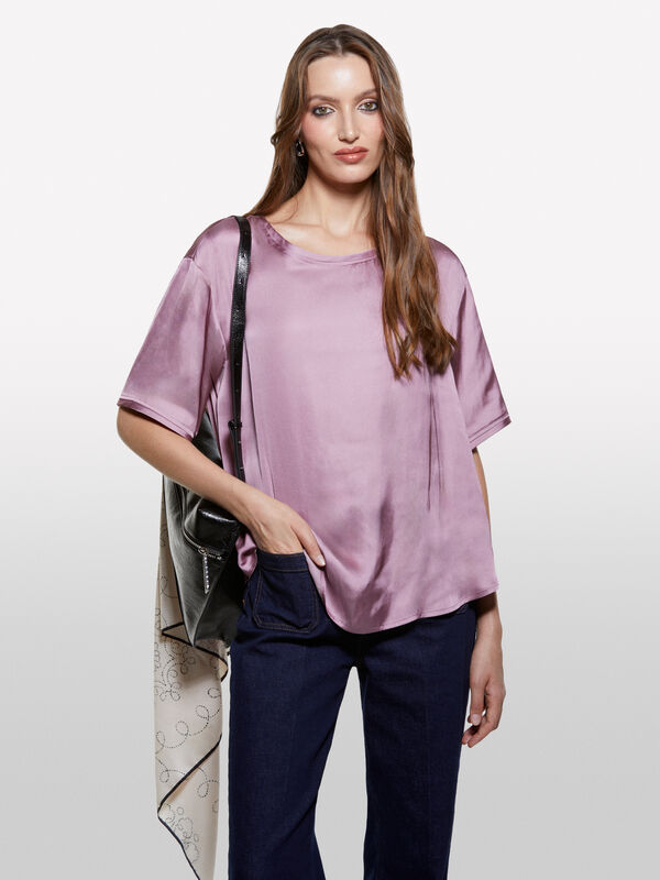 Chemisier oversize en satin mauve - blouses pour femme | Sisley