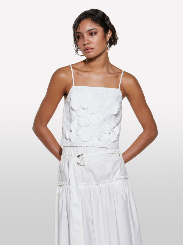 Top court blanc à fleurs - hauts pour femme | Sisley
