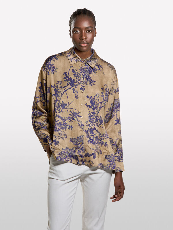 Chemise en satin beige à imprimé à motifs - chemises pour femme | Sisley