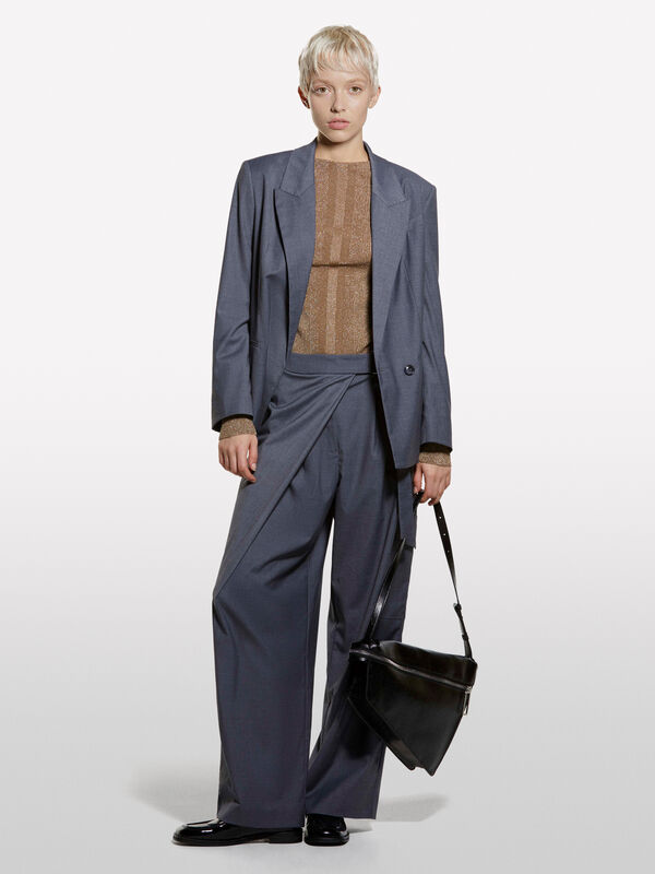 Pull beige avec lurex - pulls col rond pour femme | Sisley