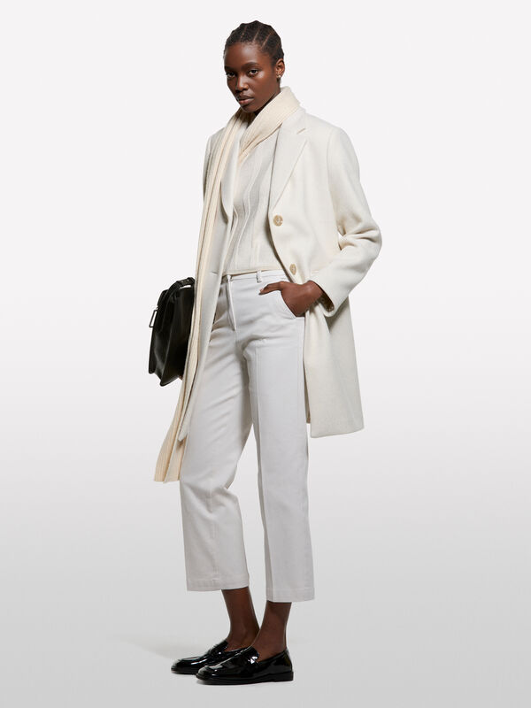 Pull blanc crème avec empiècements en lurex - pulls col montant pour femme | Sisley