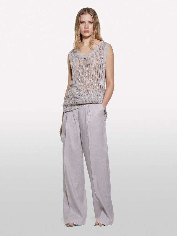 Pull perforé beige - pulls col rond pour femme | Sisley