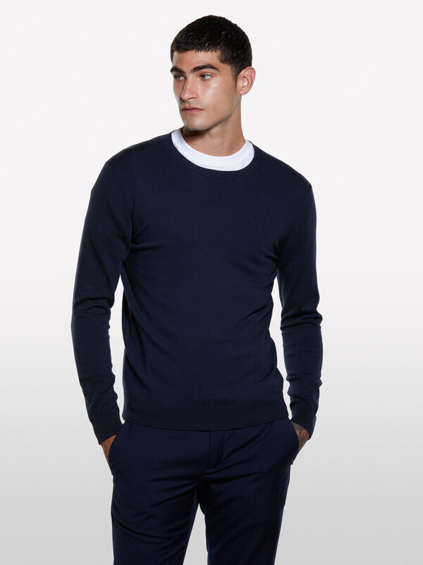 Pull ras du cou bleu foncé - pulls col rond pour homme | Sisley