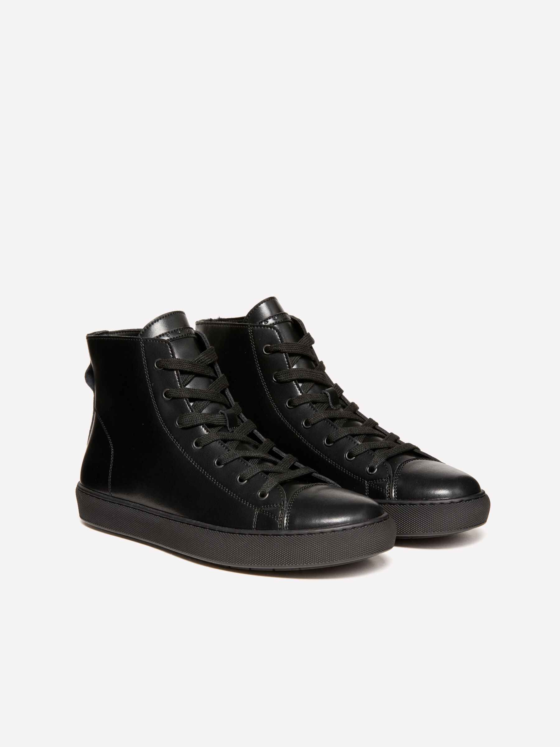 Sneakers hautes noires en cuir Noir Sisley
