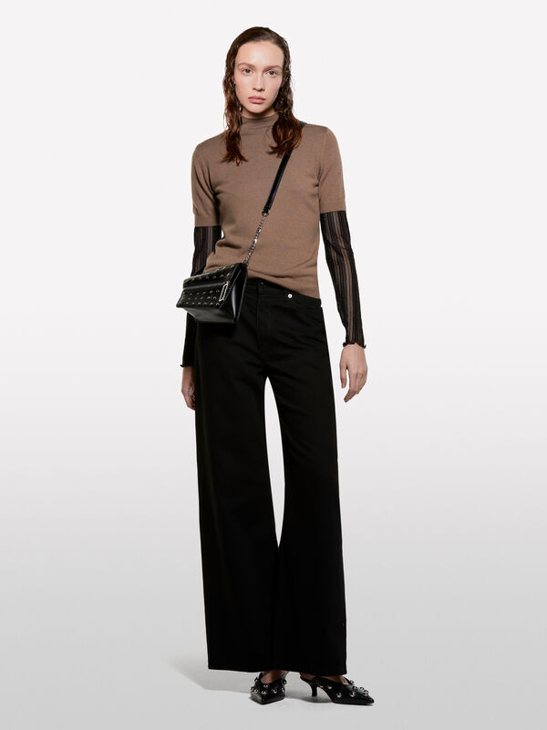 Chemise marron à manches courtes - pulls col montant pour femme | Sisley