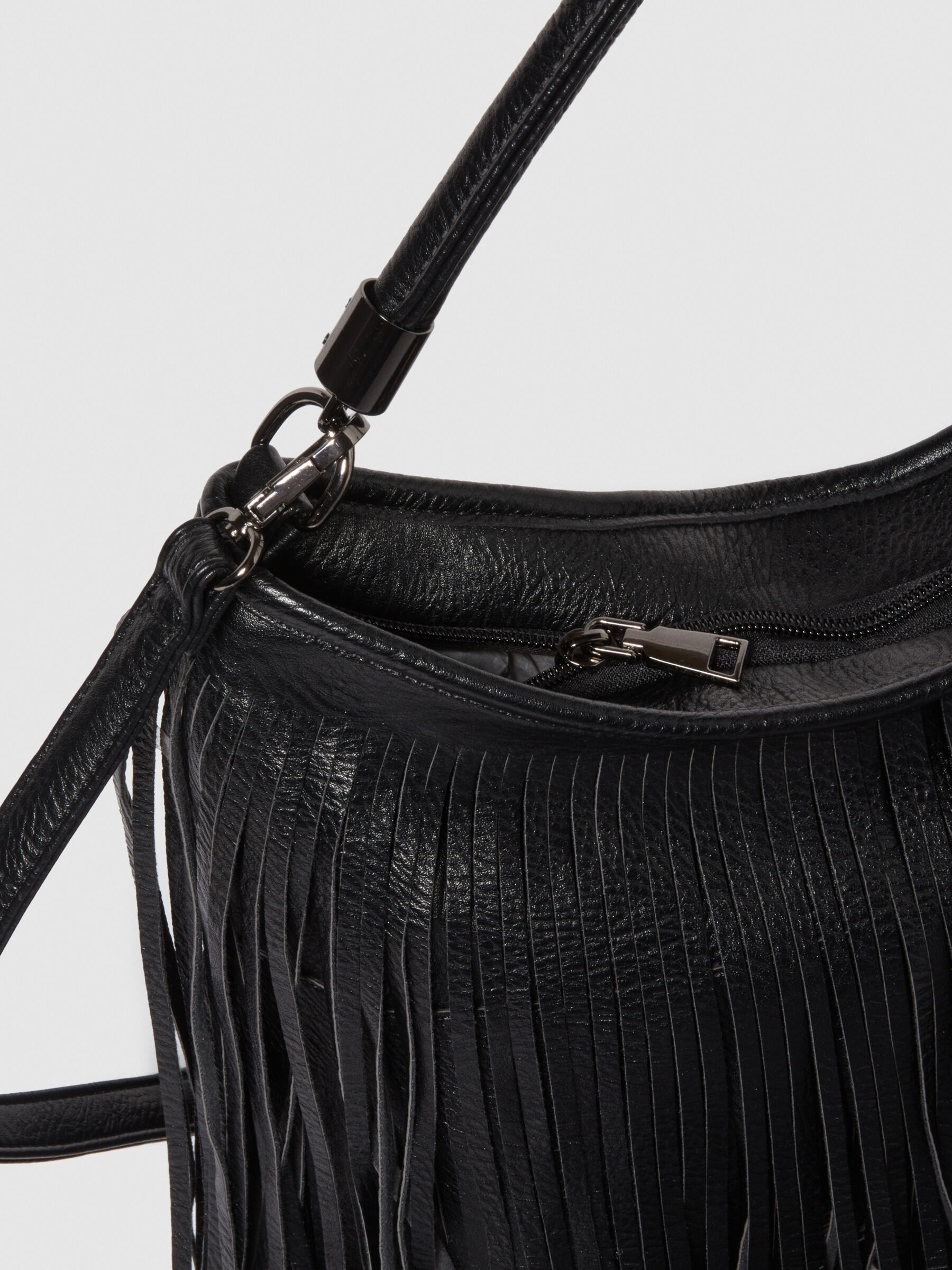 Sac hobo franges Noir Sisley