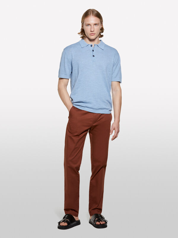 Polo coupe classique bleu clair en lin mélangé - polos pour homme | Sisley