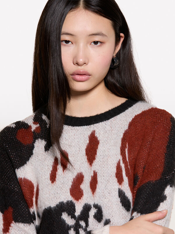 Pull beige à imprimé animal - pulls col rond pour femme | Sisley