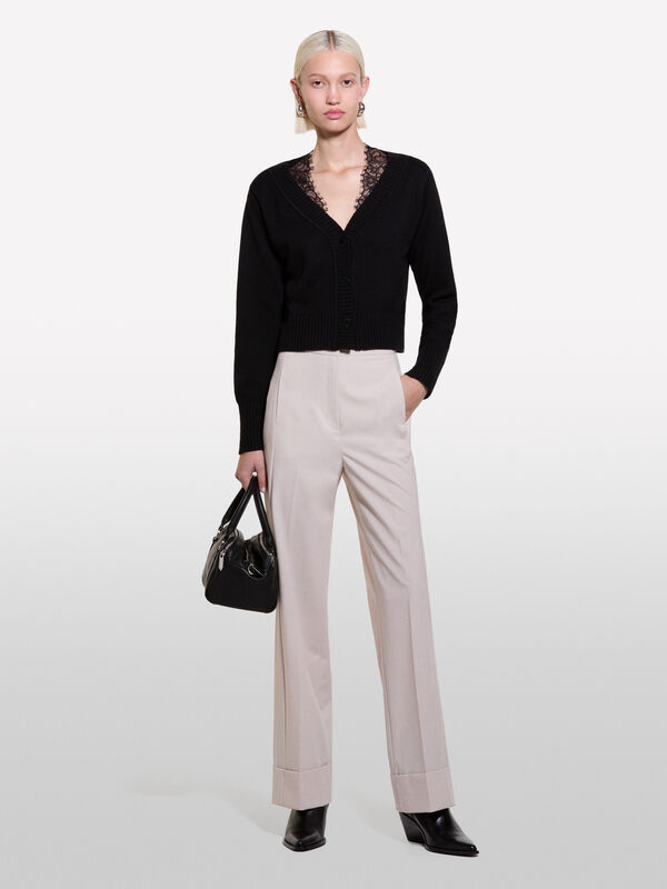 Pantalon beige à large revers - pantalons regular pour femme | Sisley