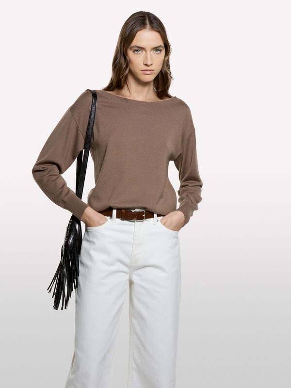 Pull col bateau marron - pulls à encolure bateau pour femme | Sisley