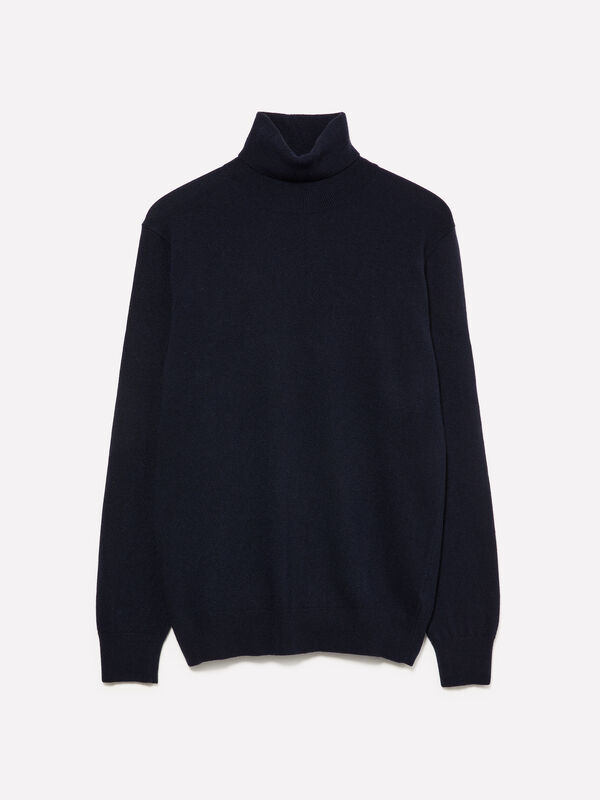 Pull bleu foncé coupe classique à col montant Pull bleu foncé coupe classique à col montant - pulls col montant pour homme | Sisley