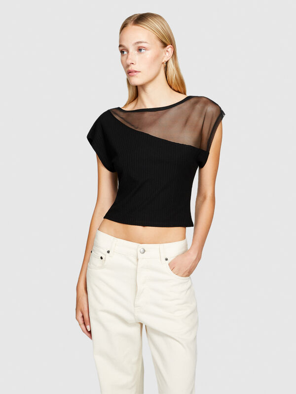 T-shirt cropped avec tulle