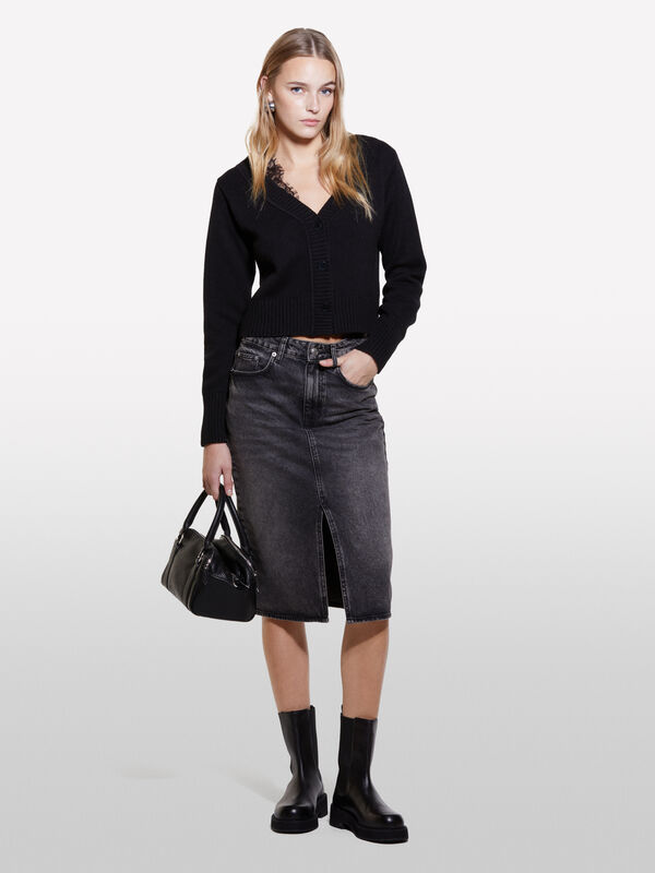 Gilet noir avec dentelle - cardigans pour femme | Sisley